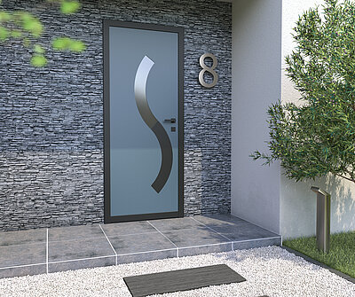 Entée maison moderne avec porte grise